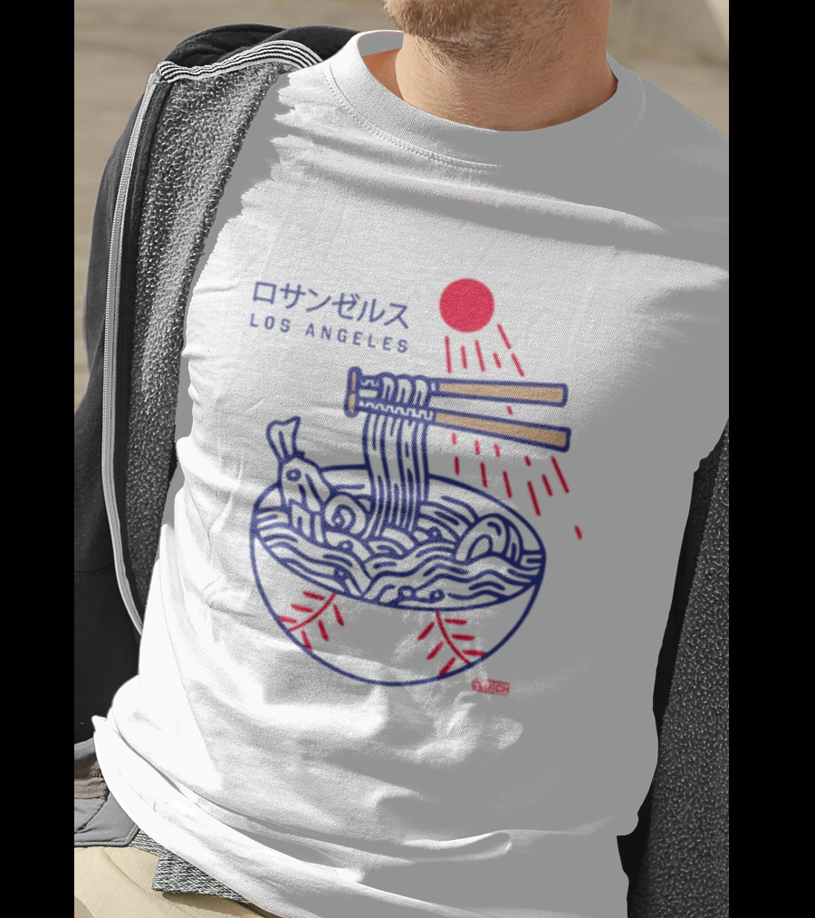 Los Angeles Ramen Bowl With Chopsticks Under Red Sun - Intheclutch Chavez T-Shirt