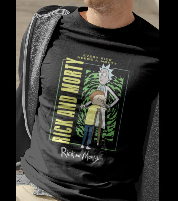 Every Rick Needs A Morty Rick And Morty Portal Green Background Duo T-Shirt