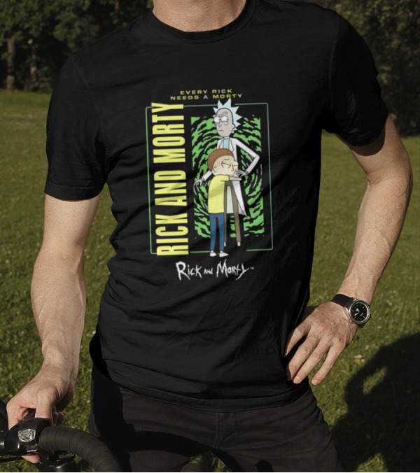 Every Rick Needs A Morty Rick And Morty Portal Green Background Duo T-Shirt