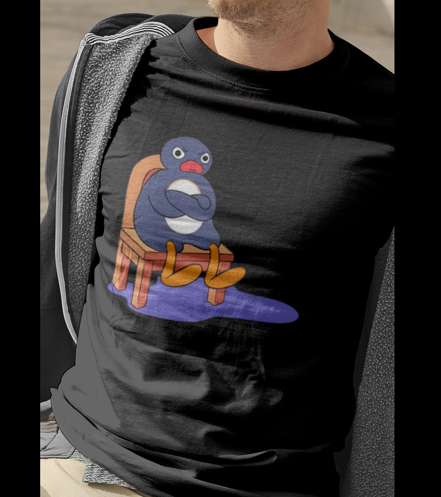 Everything Is Dumb And I Wanna Go Home Grumpy Penguin Sitting On Chair T-Shirt