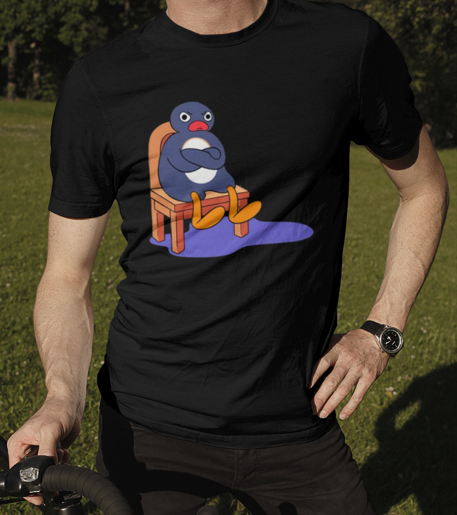 Everything Is Dumb And I Wanna Go Home Grumpy Penguin Sitting On Chair T-Shirt
