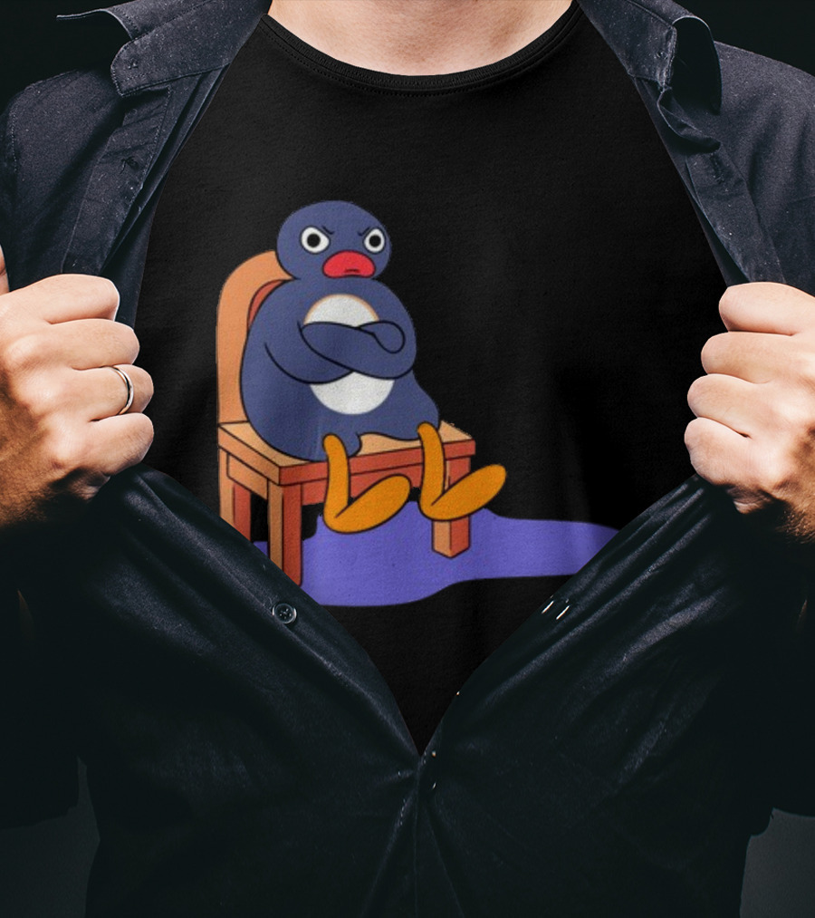 Everything Is Dumb And I Wanna Go Home Grumpy Penguin Sitting On Chair T-Shirt