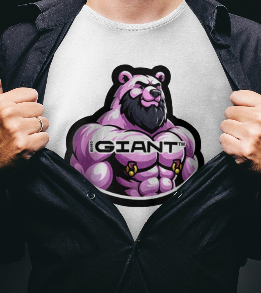 Giant Beard Bear Muscle Pink T-Shirt
