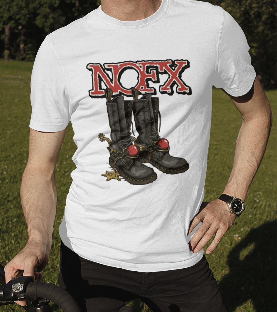 NOFX Punk Boots With Chains And Red Orbs T-Shirt