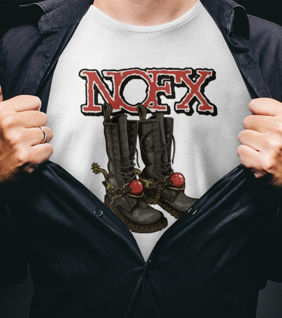 NOFX Punk Boots With Chains And Red Orbs T-Shirt