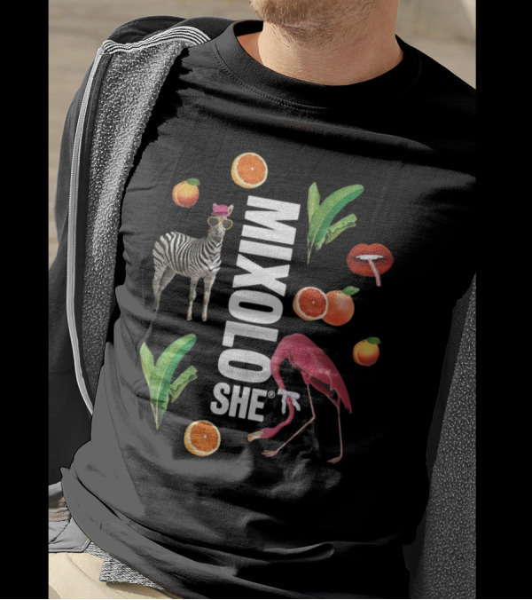 Mixoloshe Zebra Flamingo Lips With Fruits And Leaves T-Shirt