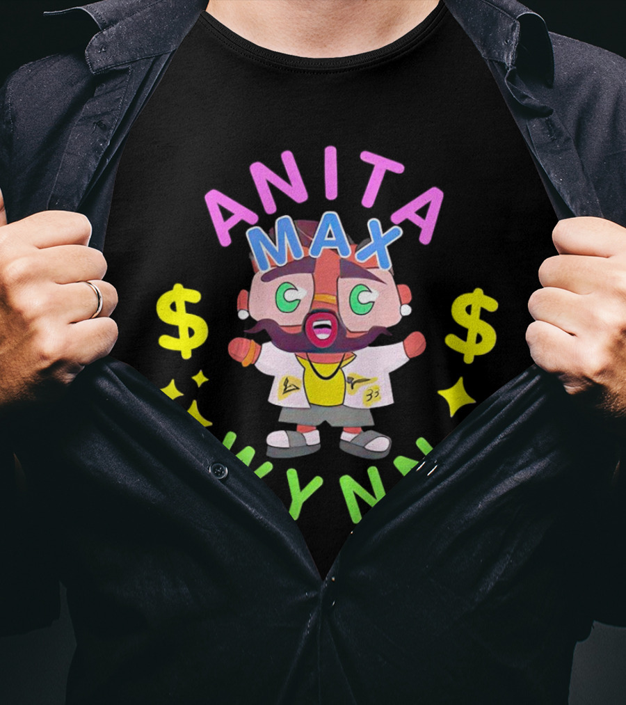 ANITA MAX WYNN Cartoon Character With Dollar Signs And Stars T-Shirt