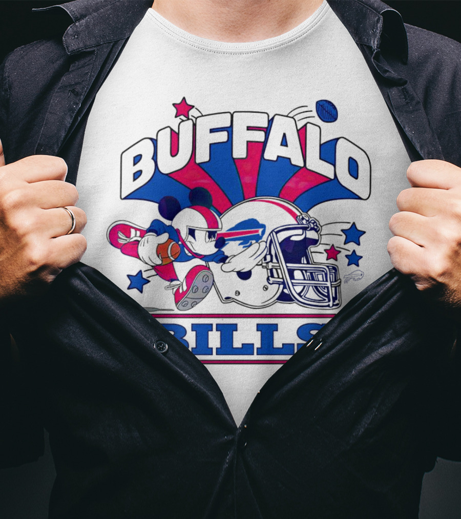 Buffalo Bills Football Mickey Mouse Tackle Starburst T-Shirt