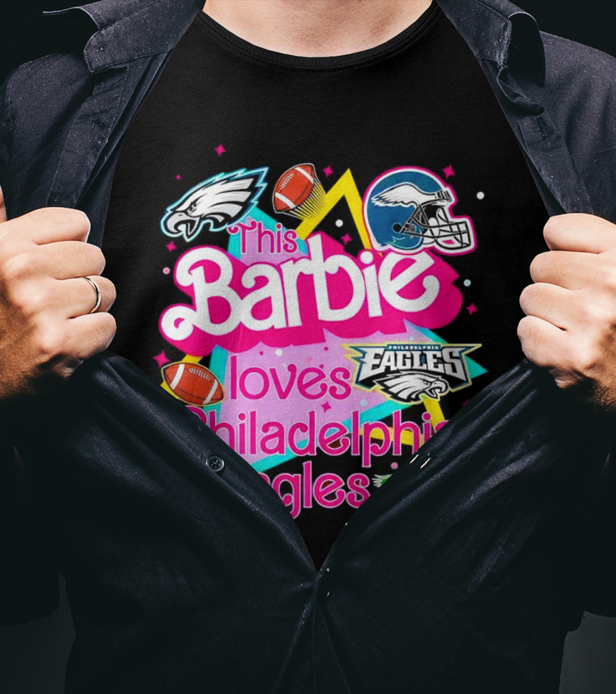 This Barbie Loves Philadelphia Eagles With Logos And Footballs T-Shirt