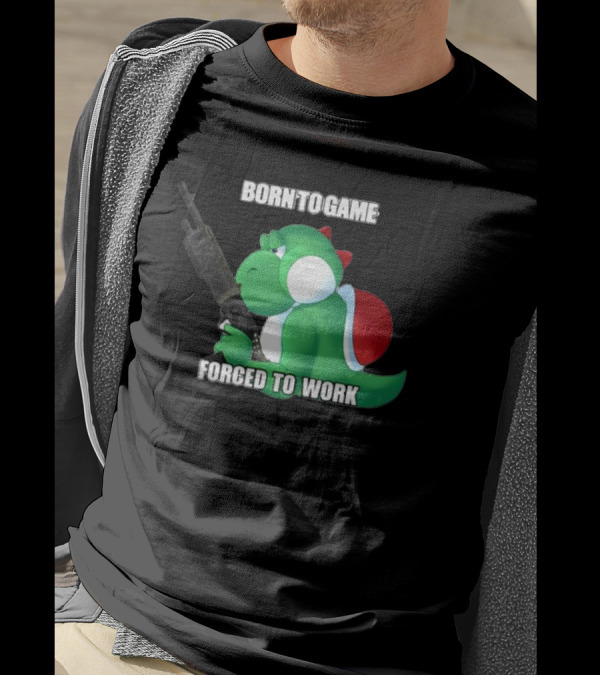 Born To Game Forced To Work Green Dinosaur Headphones Gaming Character T-Shirt