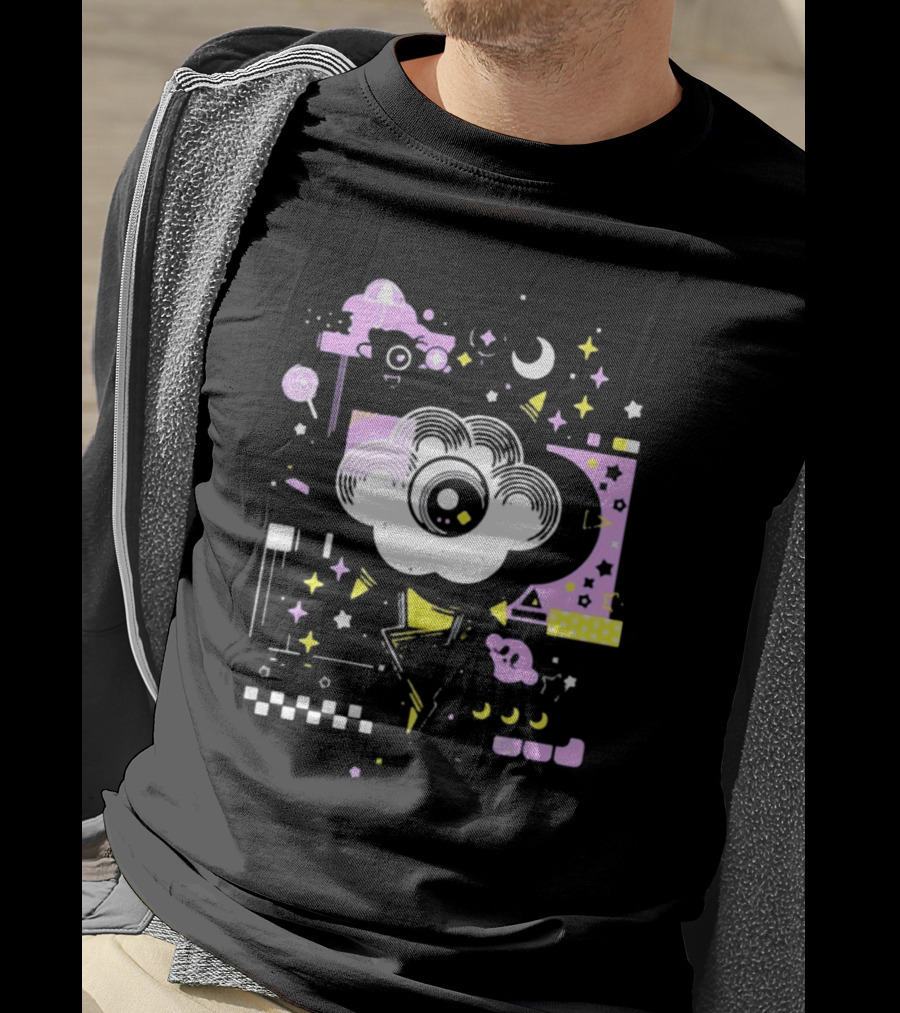 The Storm's Eye Cloud With Moon And Stars In Geometric Night Sky By Brian Shepard T-Shirt