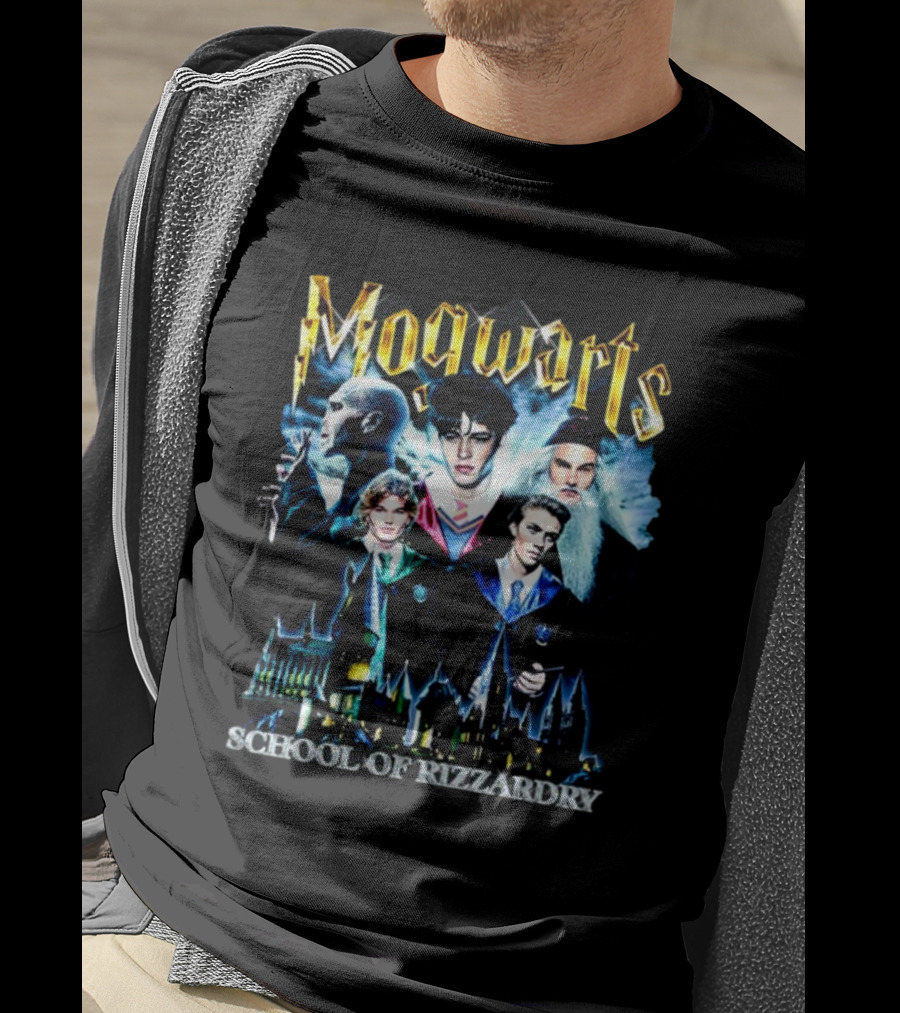 Mogwarts School Of Rizzardry Hogwarts Parody Featuring Iconic Wizard Figures And Castle T-Shirt