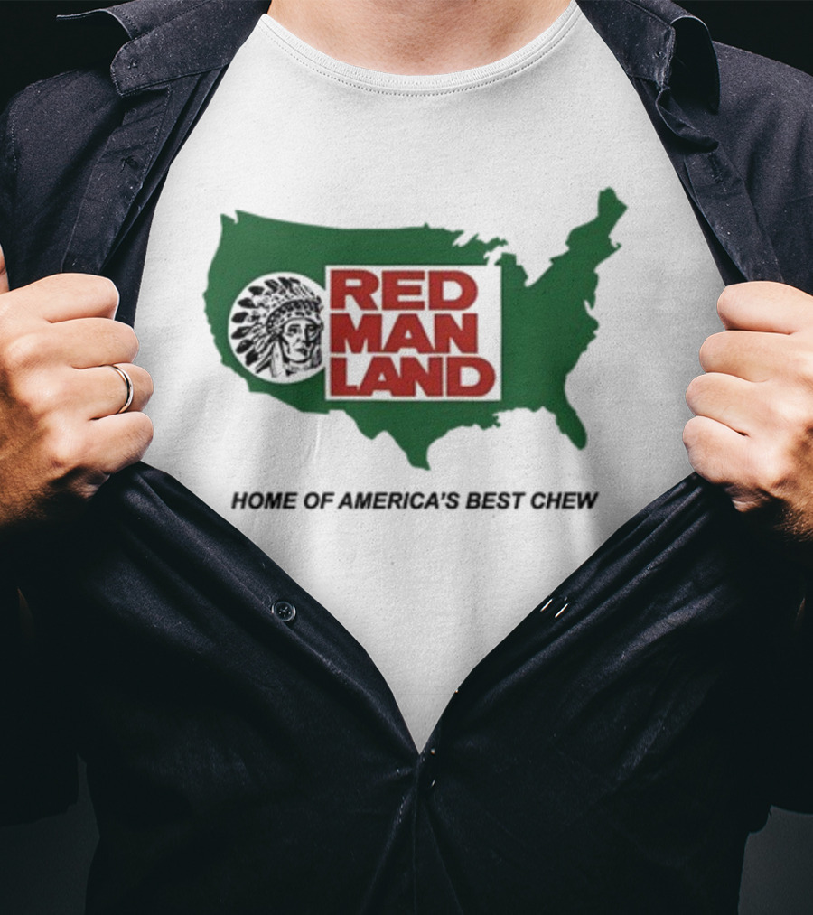 Cornbreadcountryclub Red Man Land Home Of America's Best Chew Map T-Shirt