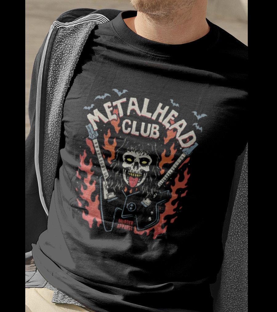 Metalhead Club Murder Apparel Flame Skull Guitars T-Shirt