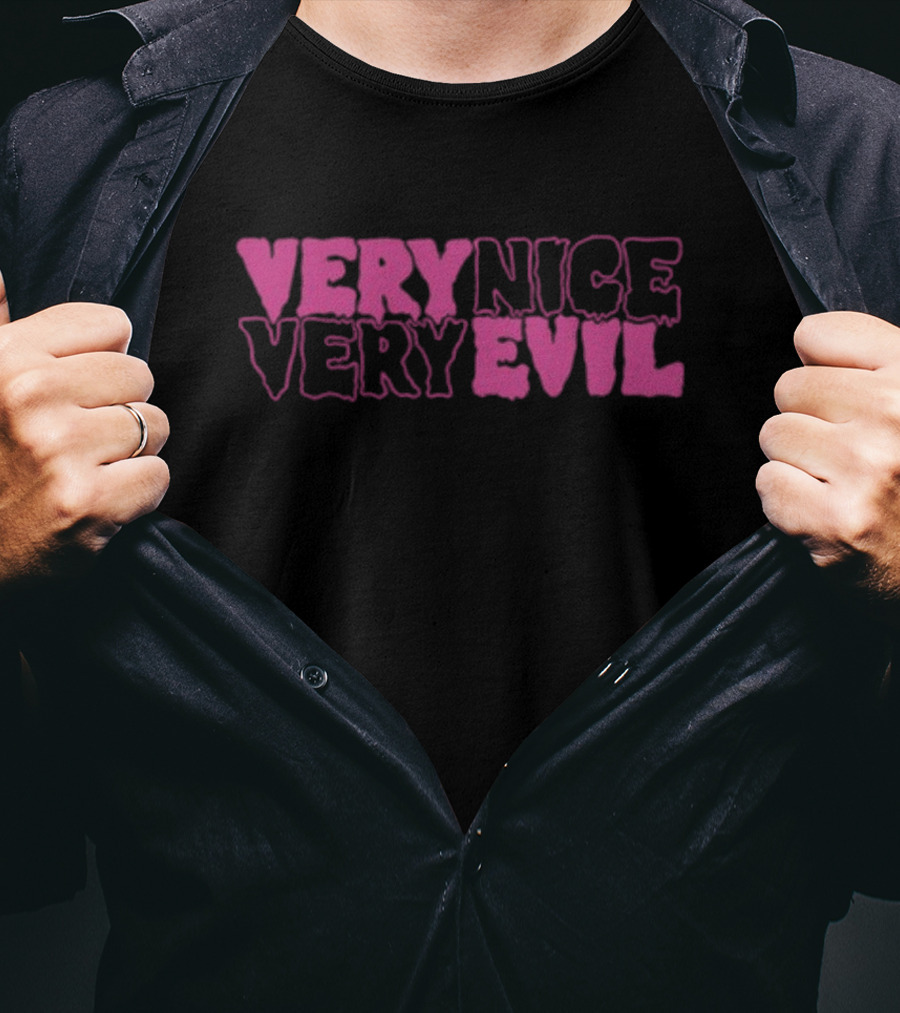 Very Nice Very Evil Pink Word Logo T-Shirt