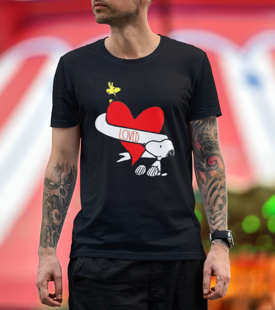 Rae Dunn X Peanuts Loved Snoopy Woodstock Red Heart T-Shirt