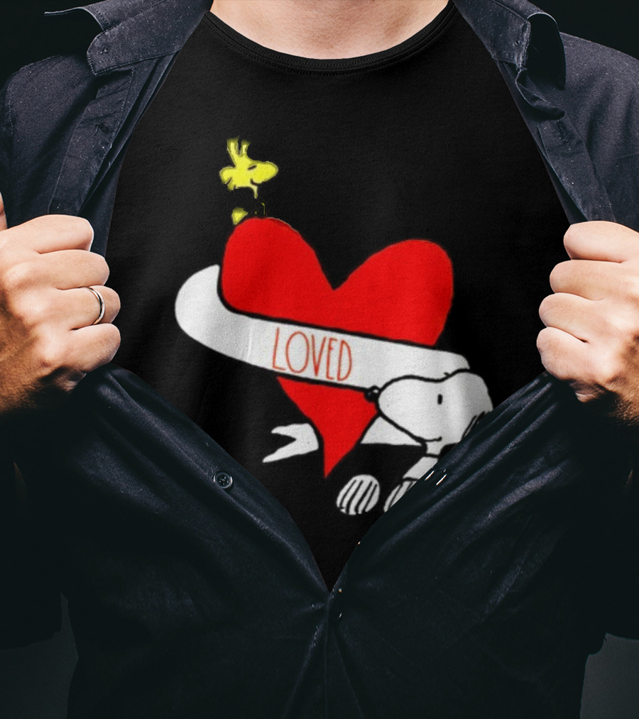 Rae Dunn X Peanuts Loved Snoopy Woodstock Red Heart T-Shirt