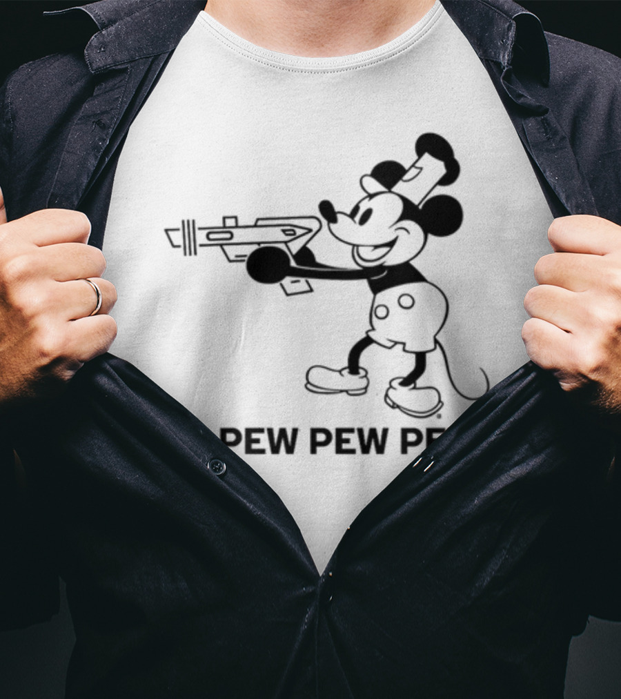 Pew Pew Pew Steamboat Mouse Retro Gun Fun T-Shirt
