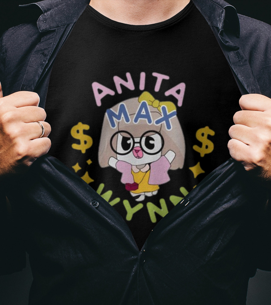 Anita Max Wynn Funnyahhtees Cartoon Character With Glasses And Dollar Signs T-Shirt