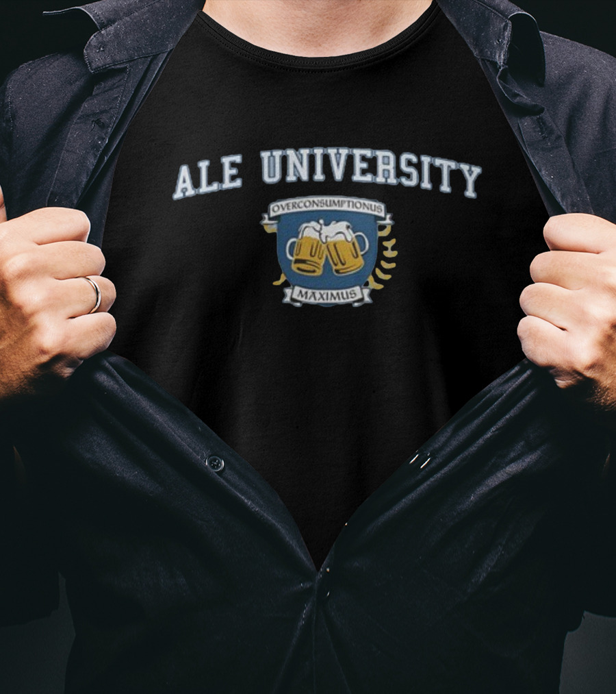 Ale University Overconsumptionus Maximus Beer Mugs Crest T-Shirt