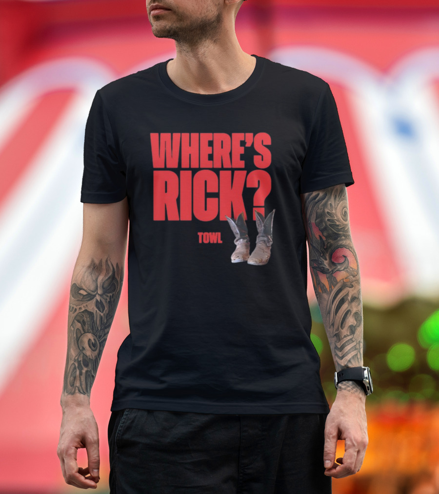 WHERE'S RICK TOWL Cowboy Boots Mystery T-Shirt