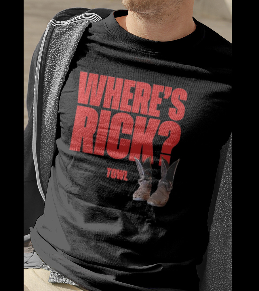 WHERE'S RICK TOWL Cowboy Boots Mystery T-Shirt