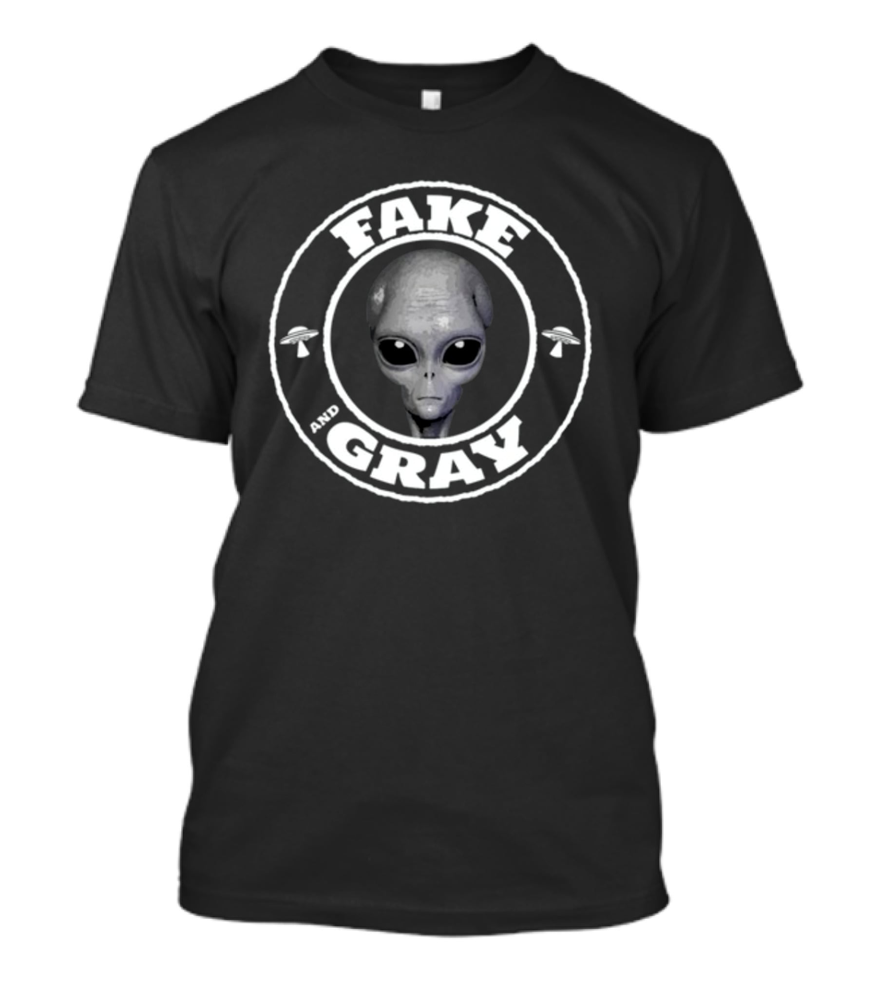 Fake And Gray Alien UFO Badge T-Shirt