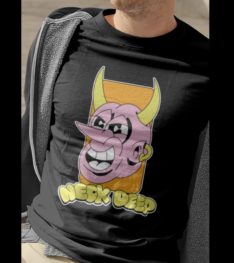 NeckDeepUK Neck Deep Cartoon Devil Face Yellow Horns Pink Head T-Shirt
