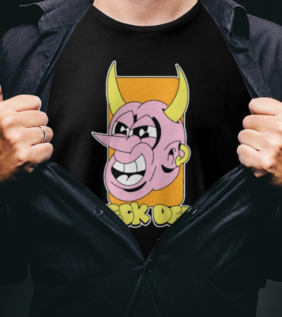 NeckDeepUK Neck Deep Cartoon Devil Face Yellow Horns Pink Head T-Shirt