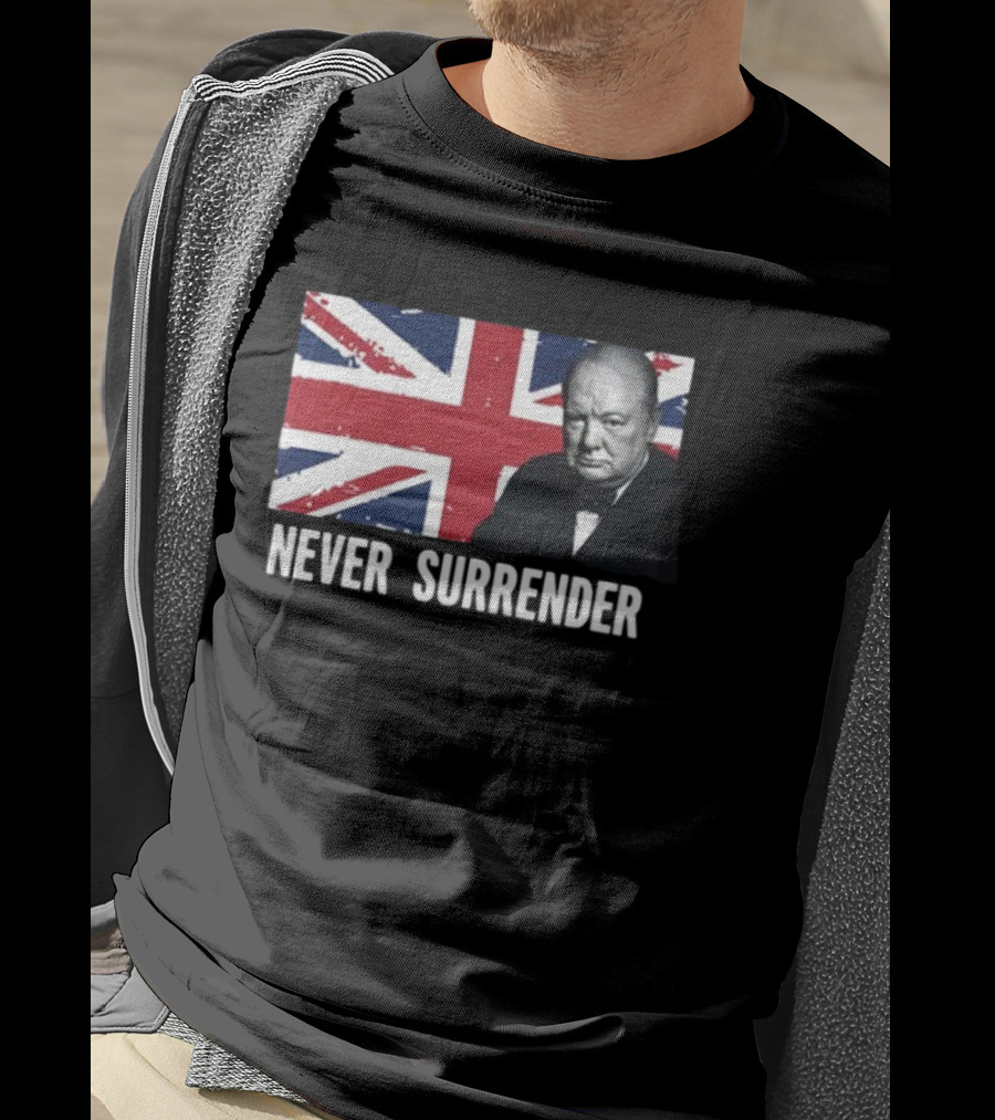 Never Surrender Winston Churchill Union Jack T-Shirt