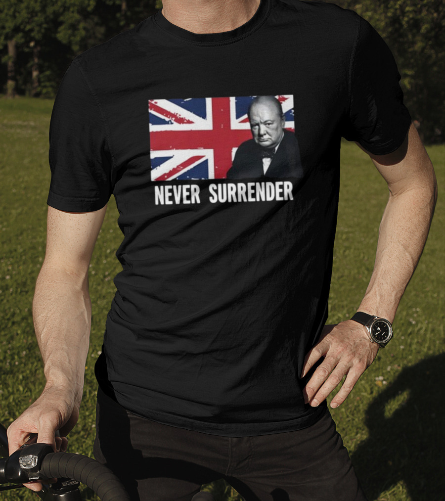 Never Surrender Winston Churchill Union Jack T-Shirt