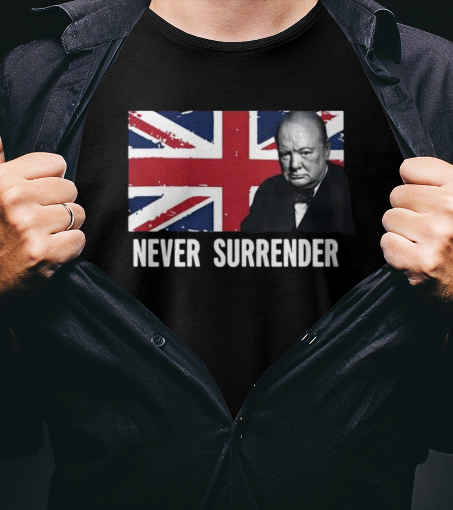 Never Surrender Winston Churchill Union Jack T-Shirt