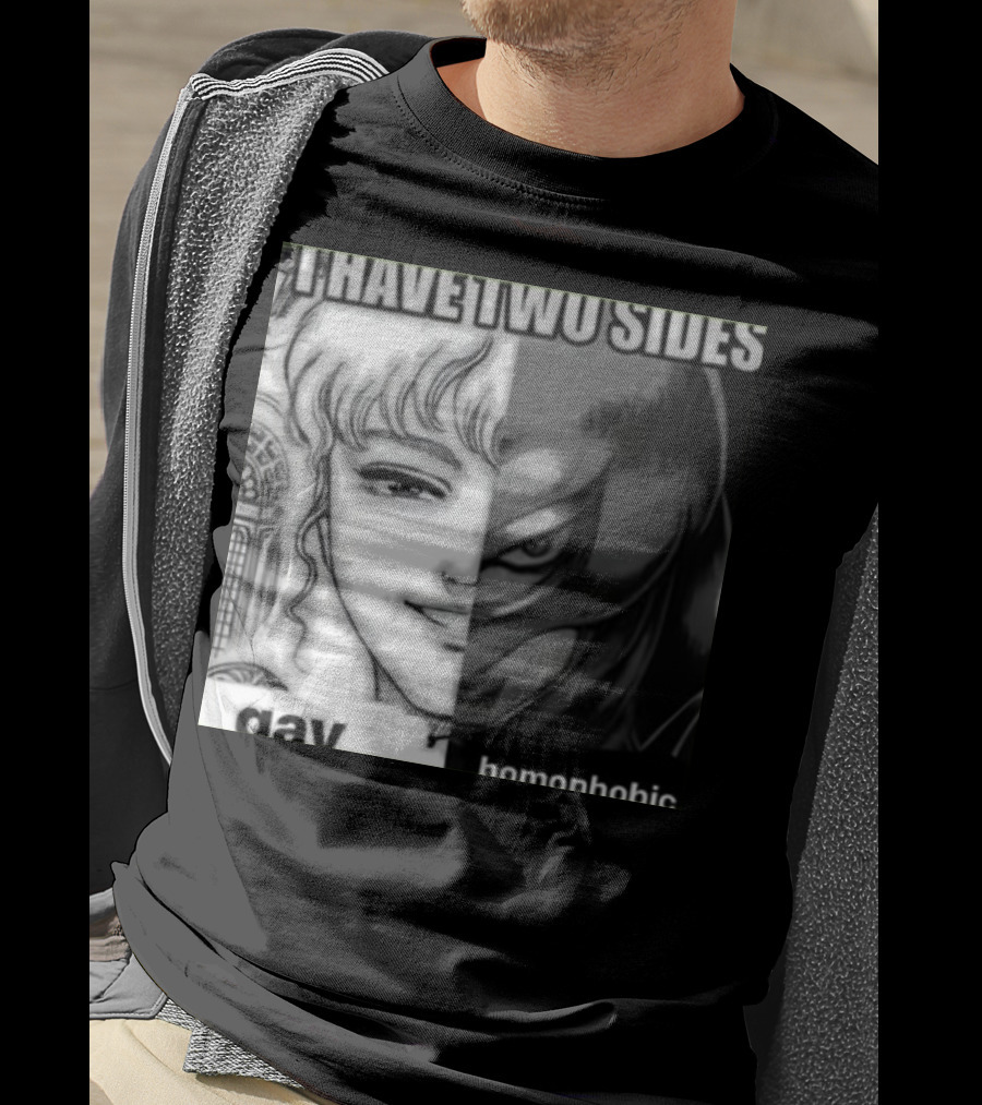 I Have Two Sides Gay Homophobic Manga Character Split Face T-Shirt