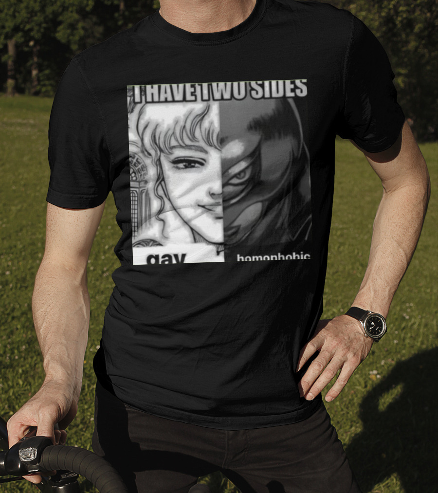 I Have Two Sides Gay Homophobic Manga Character Split Face T-Shirt