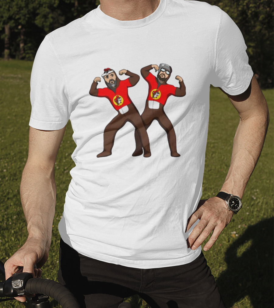 The Young Buc-Ees Wrestling Pose Characters With Beards And Red T-Shirt