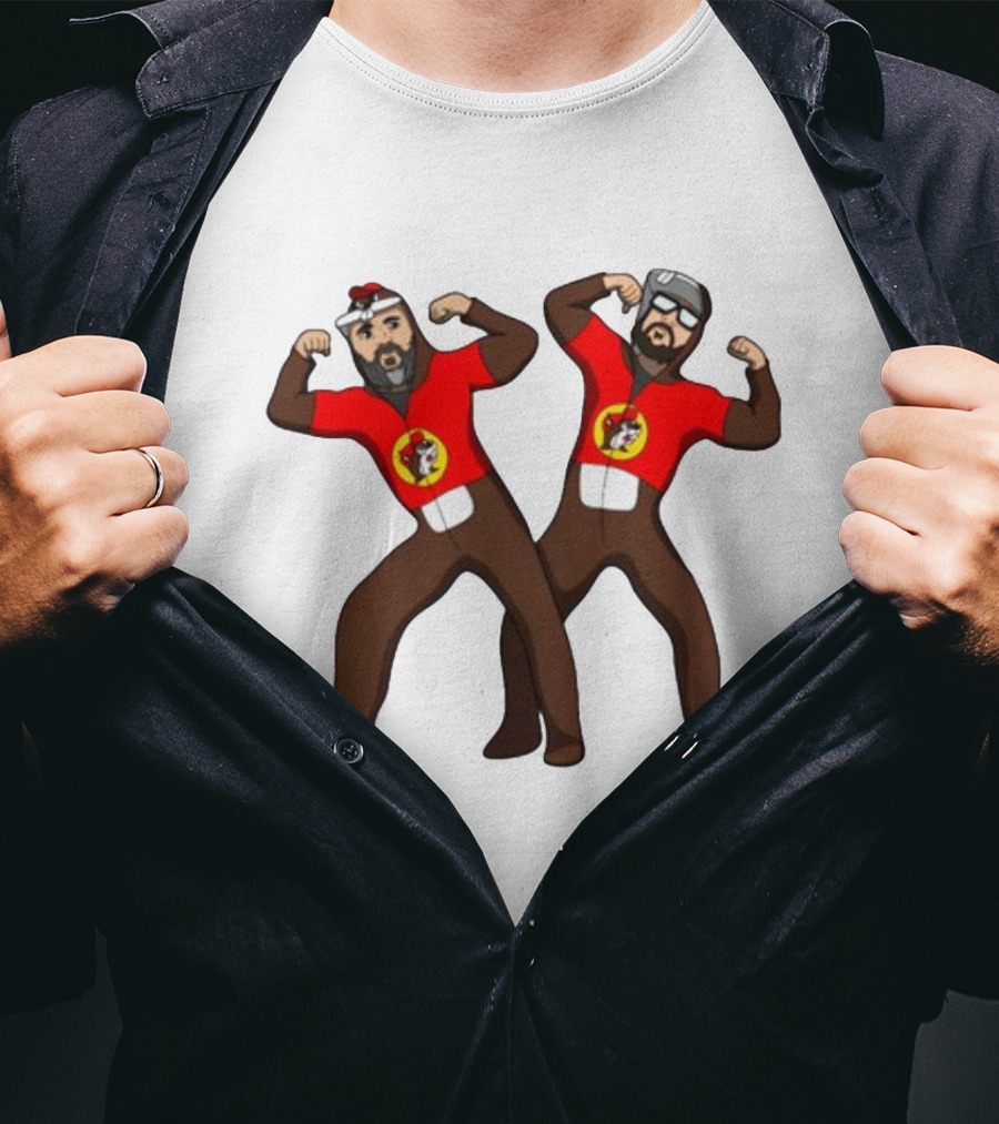 The Young Buc-Ees Wrestling Pose Characters With Beards And Red T-Shirt