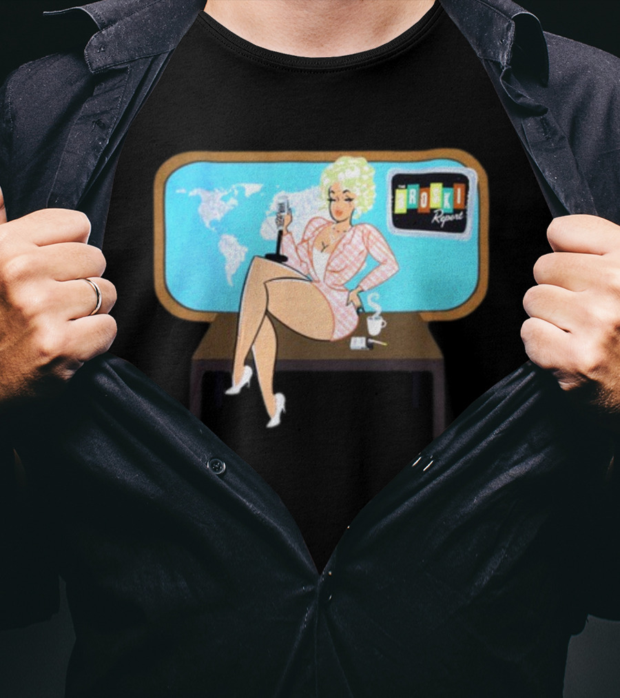 Broski Report News Blonde Host With Microphone And World Map T-Shirt