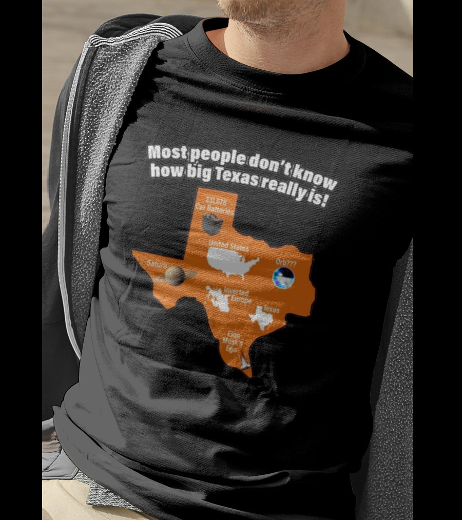 Most People Don't Know How Big Texas Really Is Saturn Car Batteries Elon Musk's Ego Inverted Europe Orb United States T-Shirt