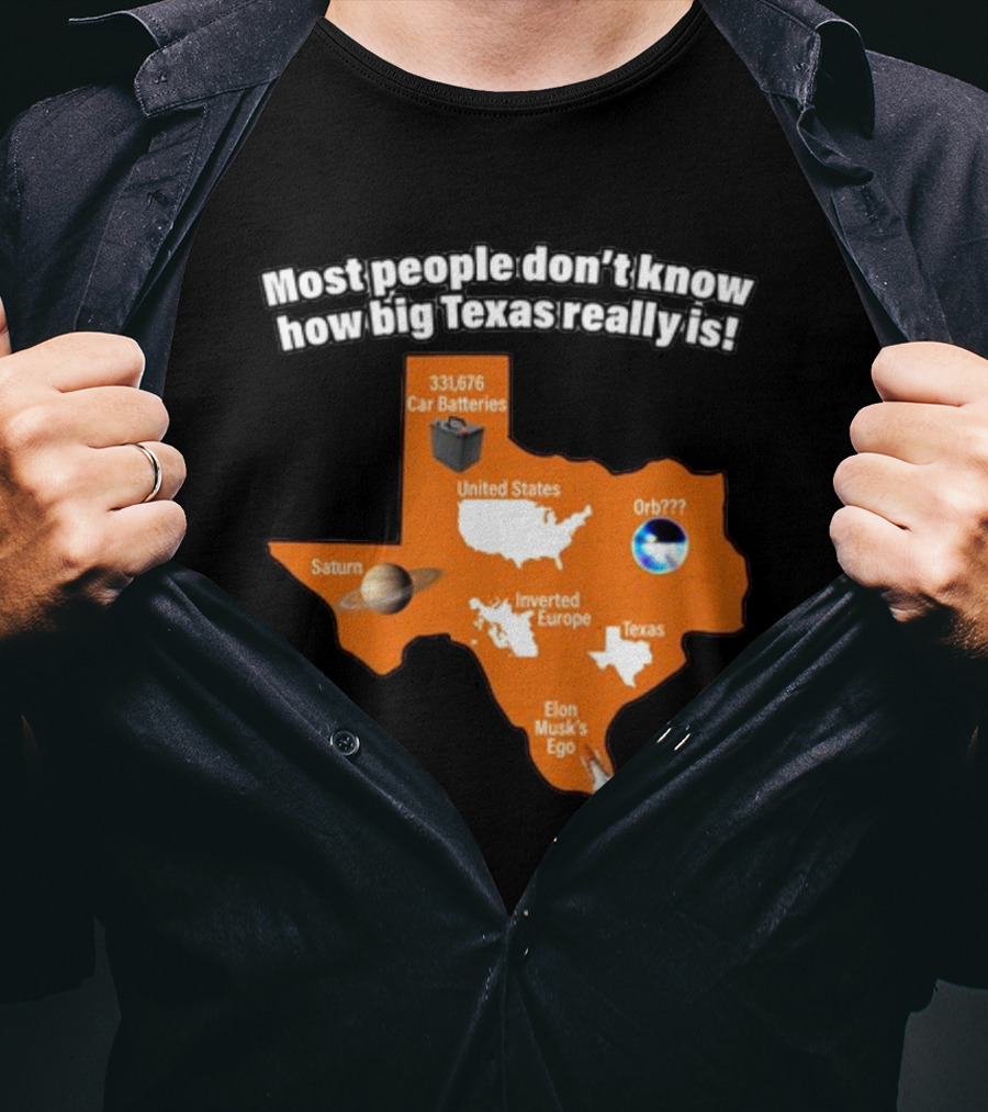 Most People Don't Know How Big Texas Really Is Saturn Car Batteries Elon Musk's Ego Inverted Europe Orb United States T-Shirt
