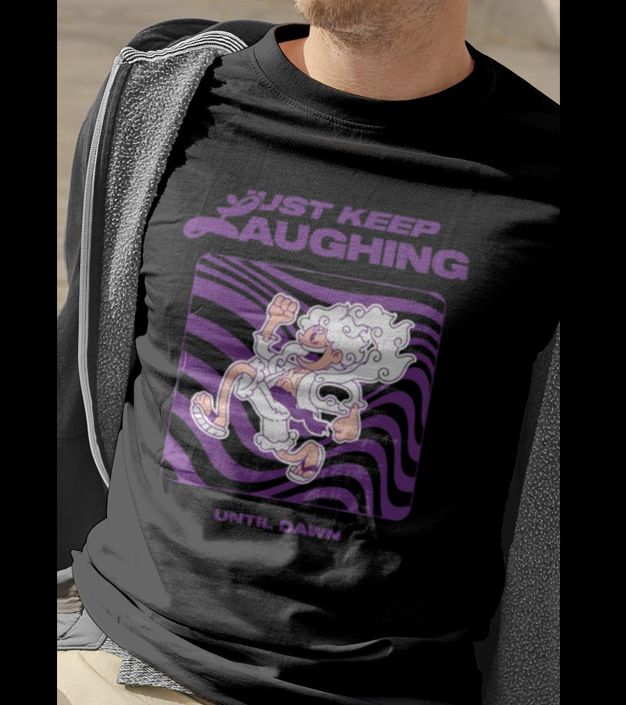 Just Keep Laughing Until Dawn Purple Wavy Cartoon Character T-Shirt