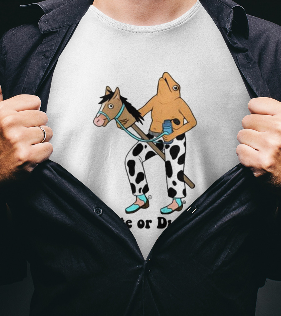 Hydrate Or Diedrate Frog Head On Human Riding Stick Horse With Cow Pants And Water Bottle T-Shirt
