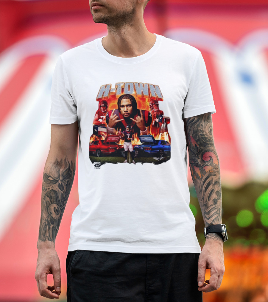 H-Town CJ Stroud Football Grid Iron Texas Pride Flames T-Shirt