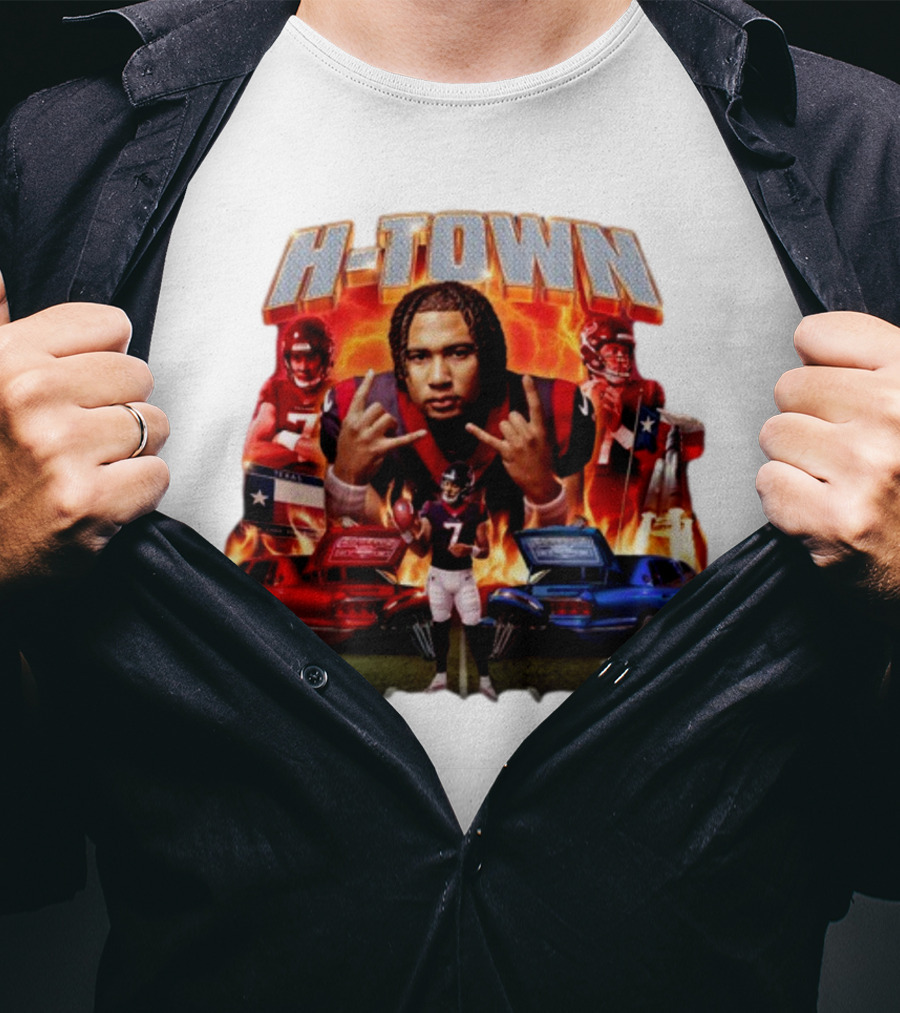 H-Town CJ Stroud Football Grid Iron Texas Pride Flames T-Shirt