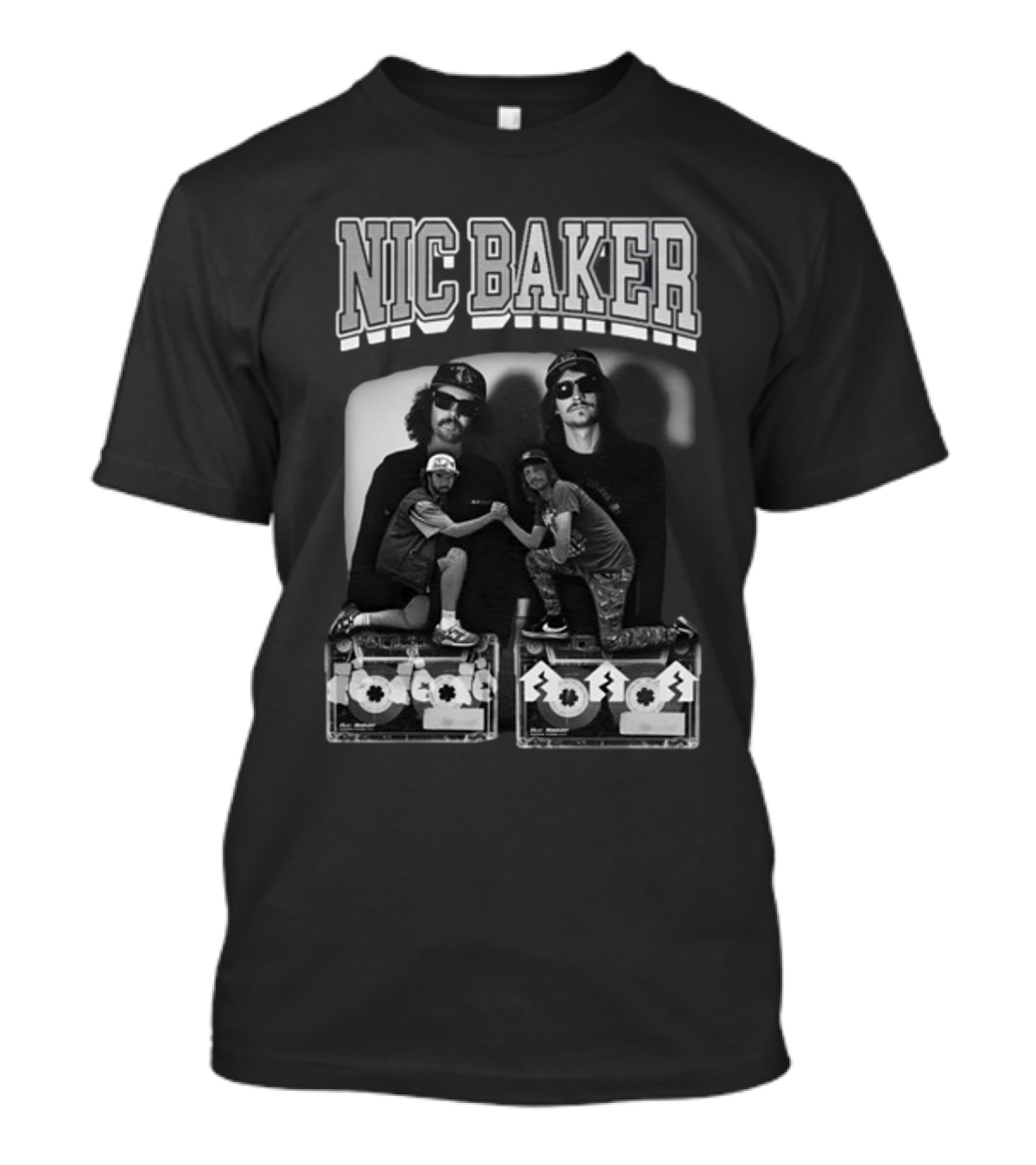 Nic Baker Mixtape 80s Style Skateboarders Retro Black And White Photography T-Shirt