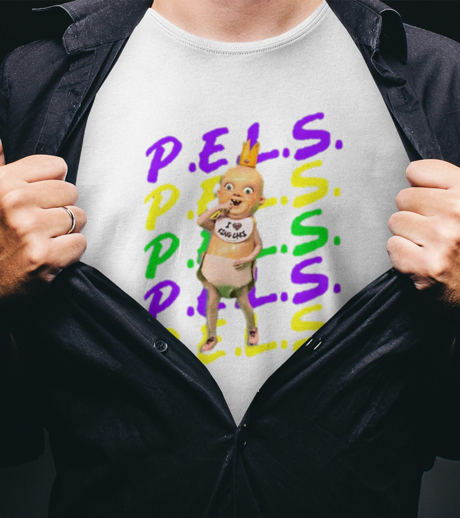 P.E.L.S King Cakes Baby Icon Text In Purple Green Yellow T-Shirt