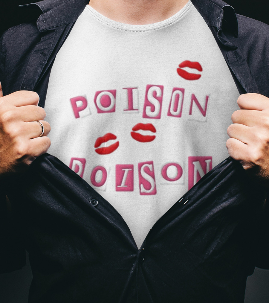 POISON POISON Red Lips Text Blocks T-Shirt