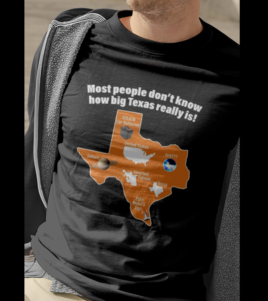 Funny Texas Map With Saturn Elon Musk's Ego And Car Batteries T-Shirt