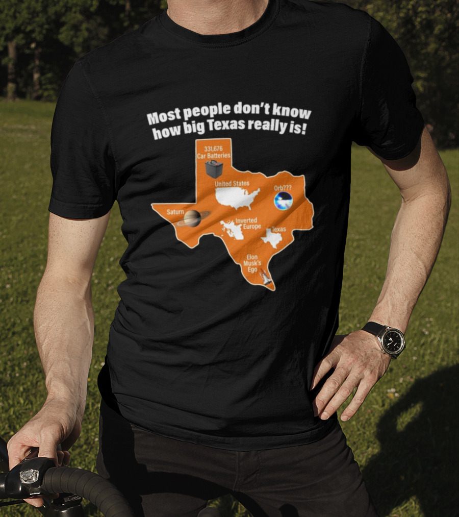 Funny Texas Map With Saturn Elon Musk's Ego And Car Batteries T-Shirt