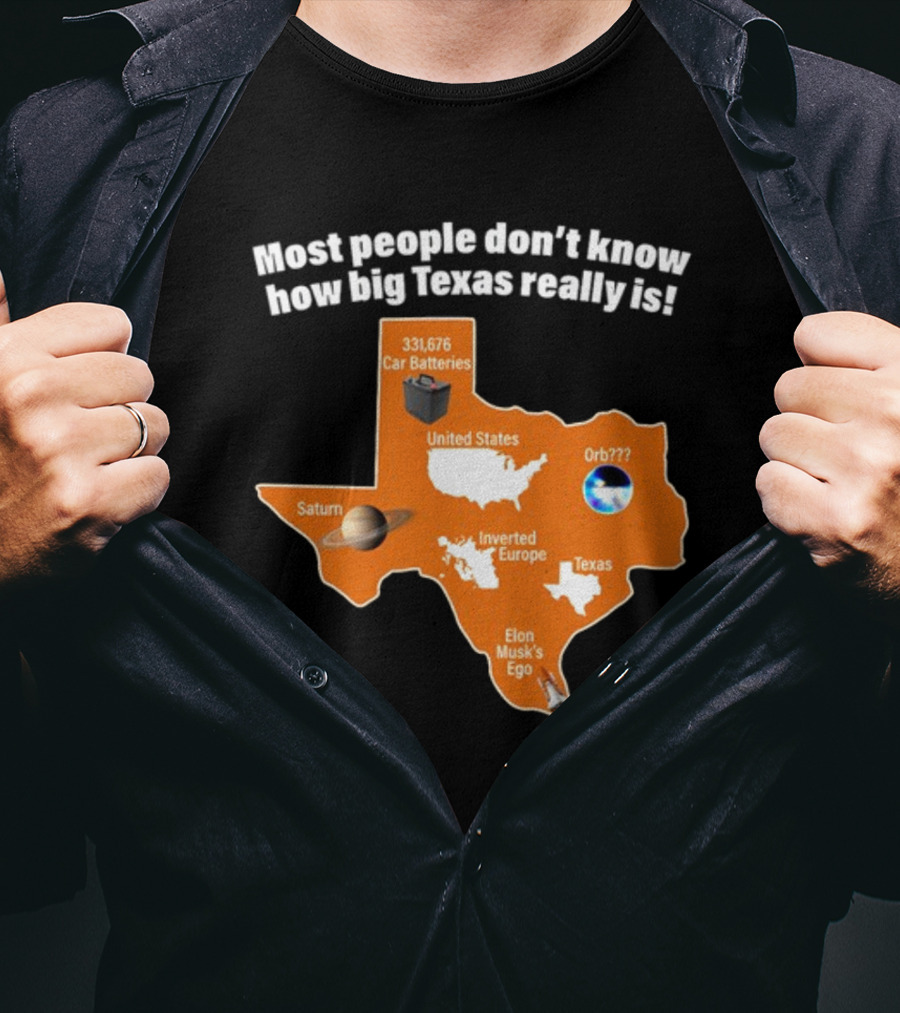 Funny Texas Map With Saturn Elon Musk's Ego And Car Batteries T-Shirt