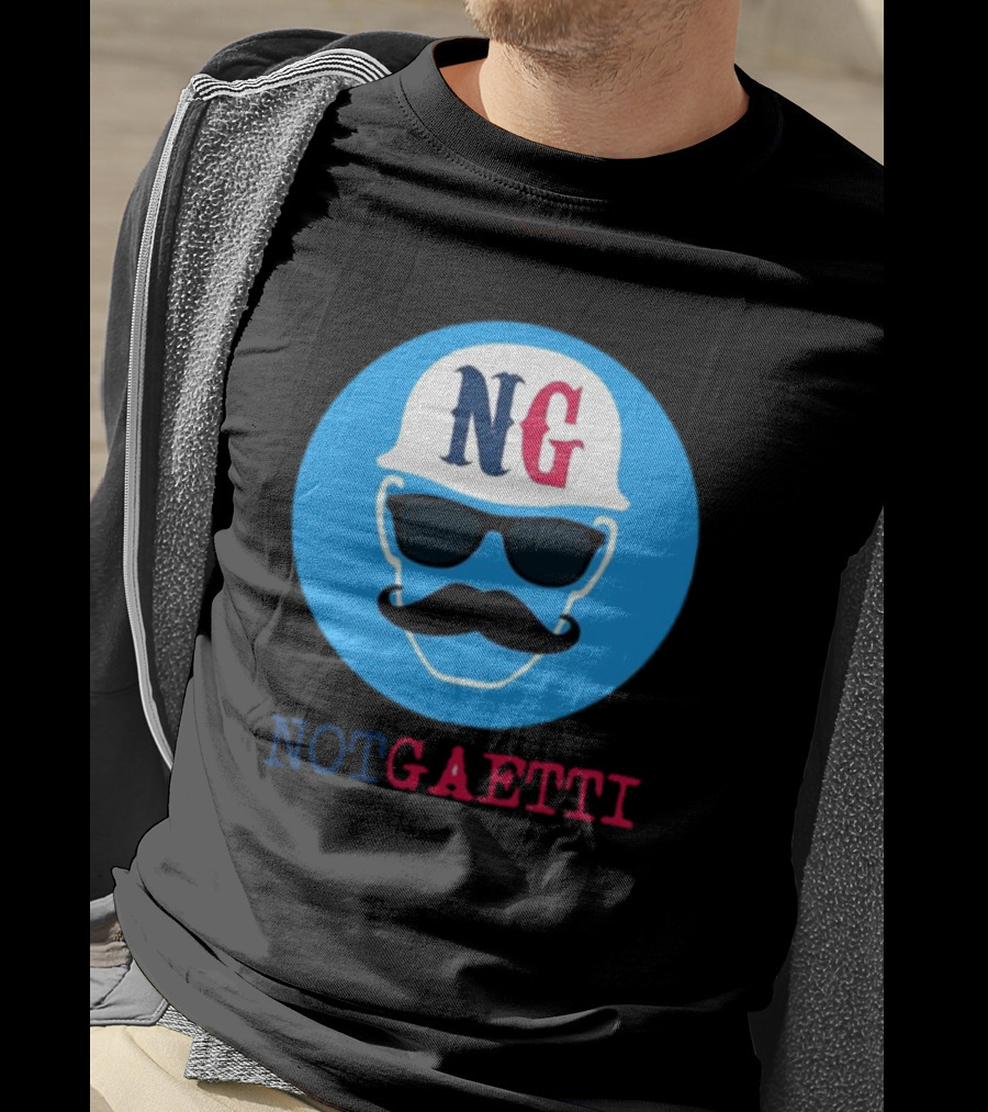NG Not Gaetti Mustache Hat Sunglasses Blue Circle T-Shirt